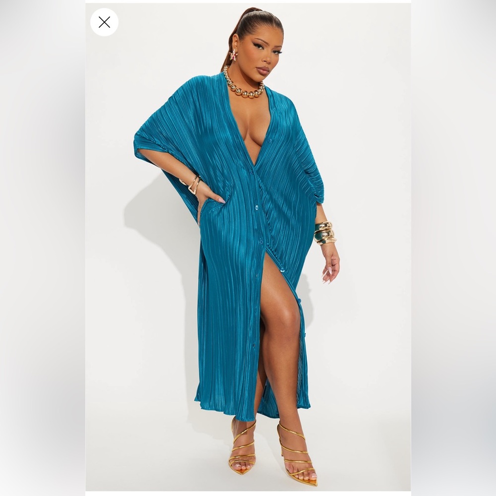 Isa Plisse Maxi Shirt Dress